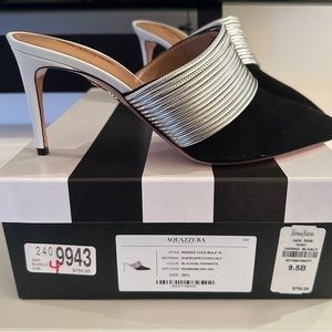 Aquazzura Rendez Vous Mules Black/Silver/White size 39.5